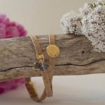 Korkarmband „Rosenholz lila-gold“